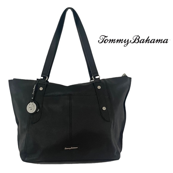 Tommy Bahama Lido Key Black Leather Tote